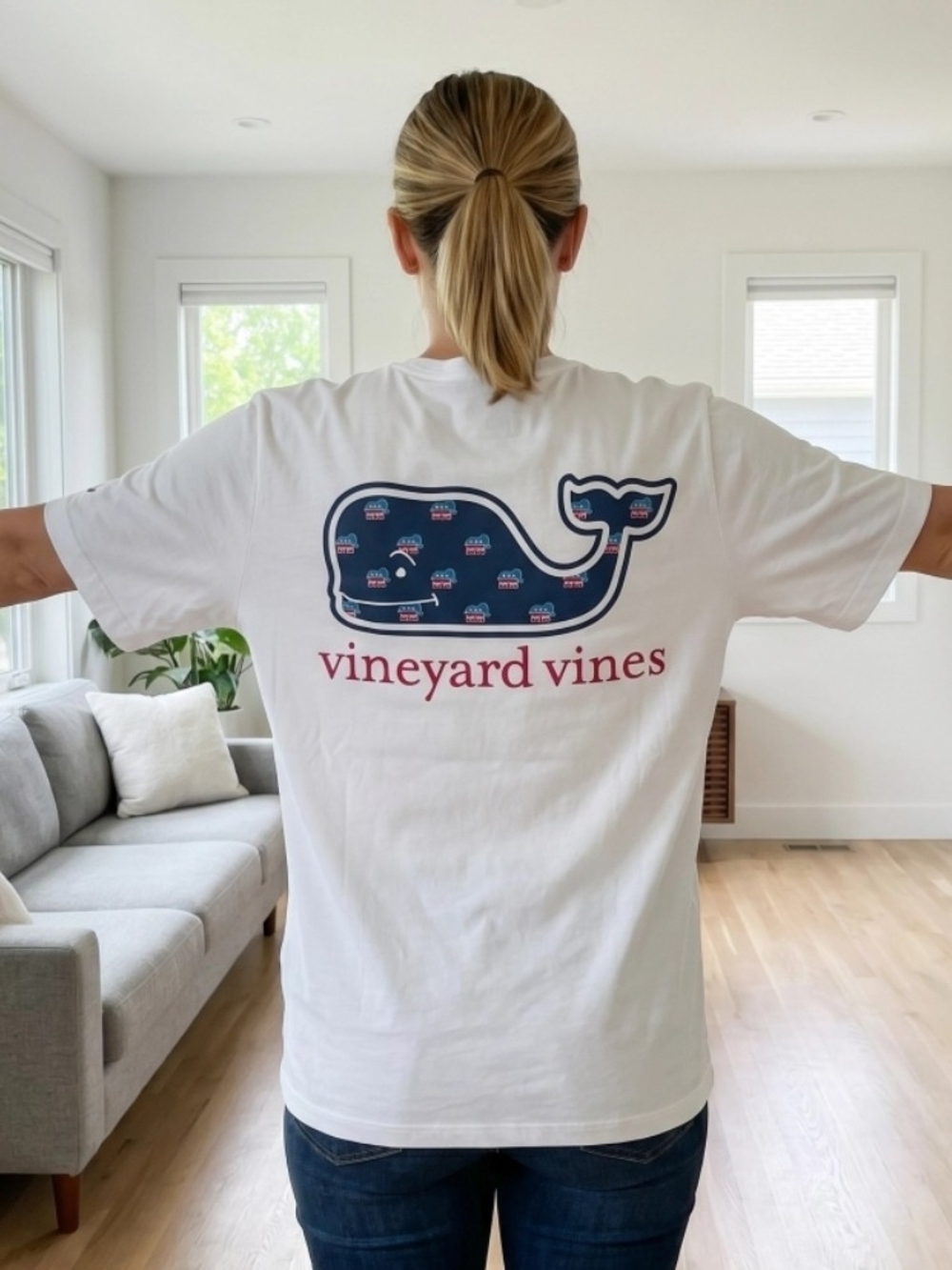 VINEYARD VINES OVERSIZED REBUBLICAN ELEPHANT WHALE TEE SHIRT SZ S